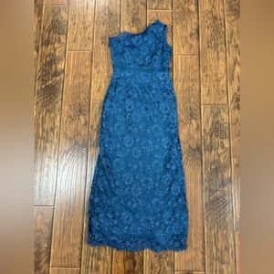 Adrianna Papell aqua green lace one shoulder long fit formal dress women’s sz 4